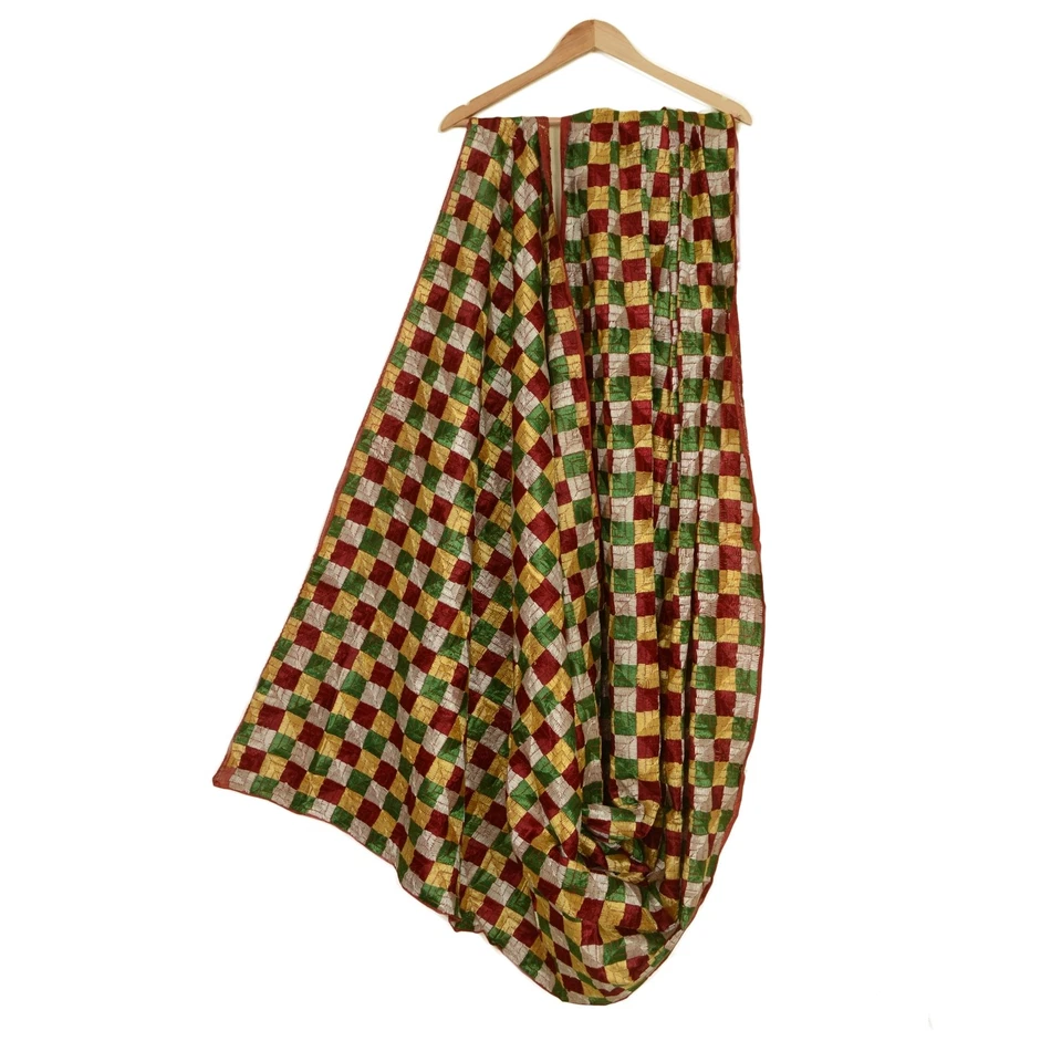 Estola envolvente Sanskriti vintage bordada a mano mezcla algodón Dupatta Bagh Phulkari Foto 4 de 4