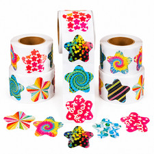 500 Funky Pattern Star Stickers - 1.5" Multicolor Paper Sticker Rolls
