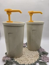 Set Of 2 Vintage Tupperware Mustard Condiment Dispensers Yellow Pump
