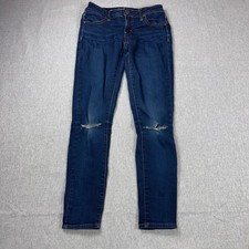 American Eagle Super Stretch Jeggings Dark Wash Distressed Ripped Knee Size 0