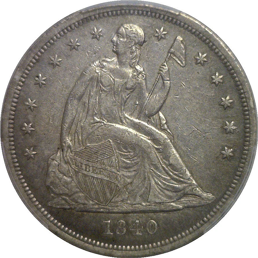 Dólar libertad sentada 1840 $1 graduación profesional XF-45 Foto 2 de 3