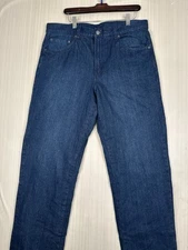 Men Adventuridge Flannel Lined Jeans 38X32 Straight Leg Dark Blue Denim Zip Fly