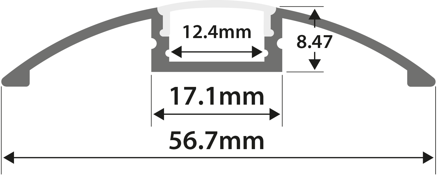 Aluminium LED Tape Profile - Raised Bar - Transparent Diffuser 1m
