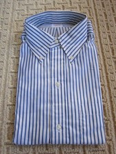 NWOT BROOKS BROTHERS Blue/White Striped Cotton Button Down Shirt USA 15 1/2 XL