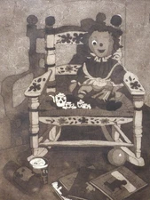 Vintage Etching On Paper Signed Unframed Ragedy Ann Original Art USA