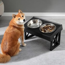 Large Dog Food Feeding Stand Station Stainless Steel Double Raised Bowls Feeding