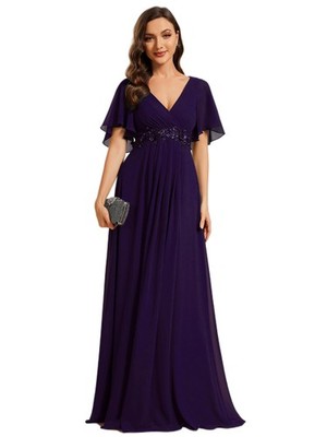 Ever Pretty Damen Chiffon Ausschnitt Kurzarm Applikationen Abend Gast UVP 67£