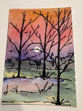 aceo original art cards 2.5"x3.5" new watercolor and ink painting 