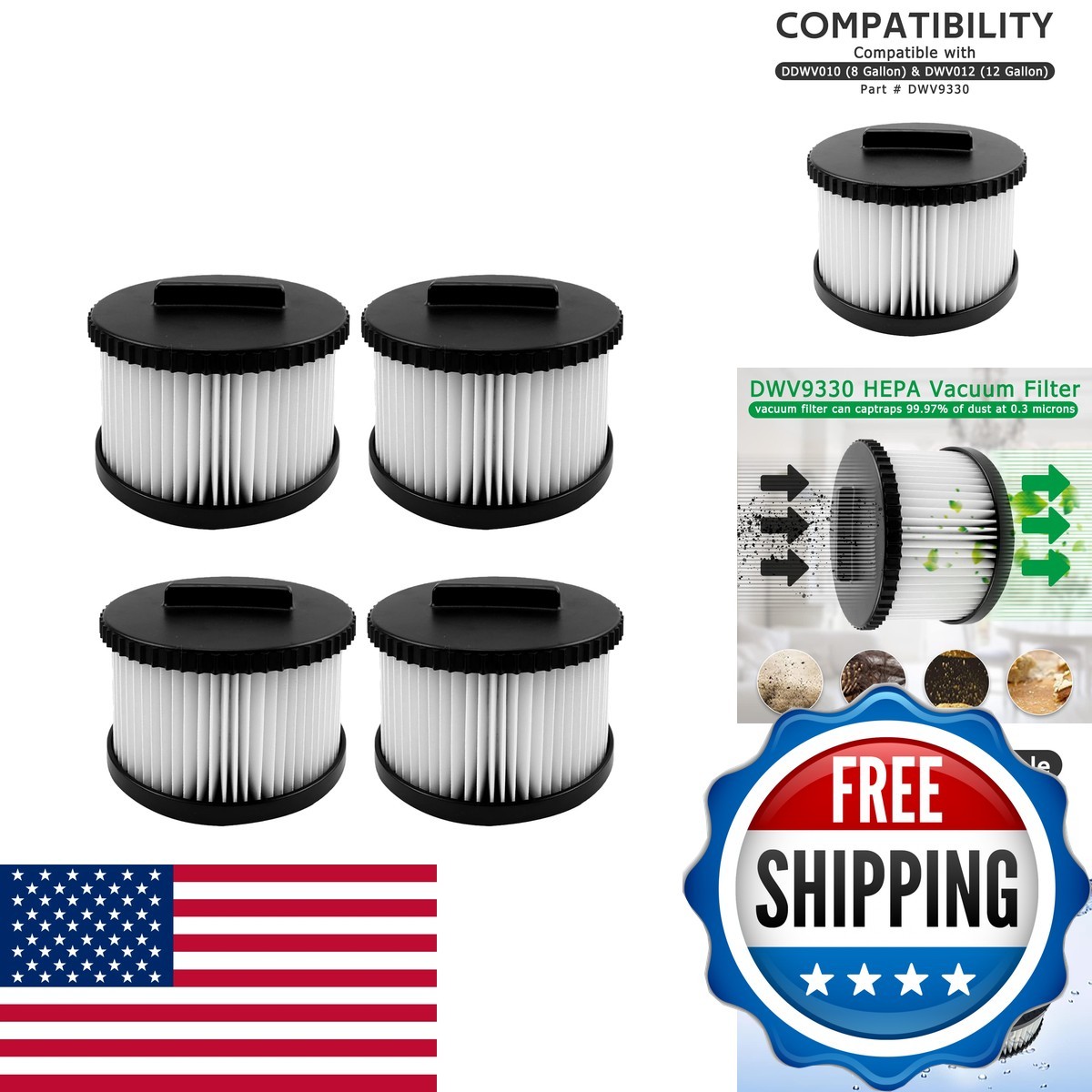 4 Pack DWV9330 Replacement Filter for DeWalt Dust Extractor
