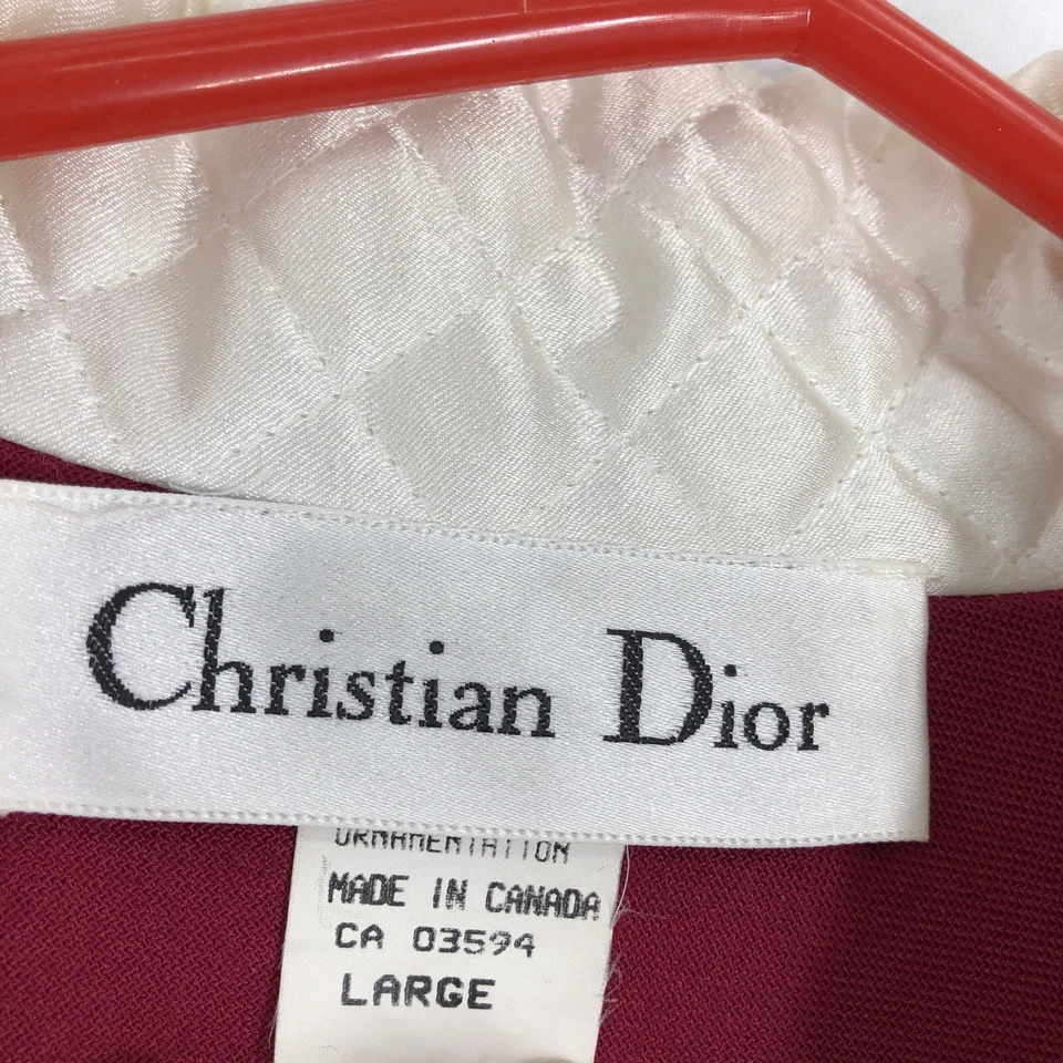 复古 迪奥天鹅绒绗缝长袍缎面领女式大号红色 — 第 4/4 张图片