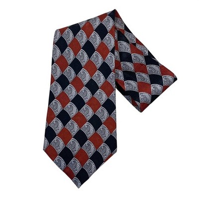 Countess Mara Bowen Brothers Silk Tie Geometric Diamond Red Black Silver USA