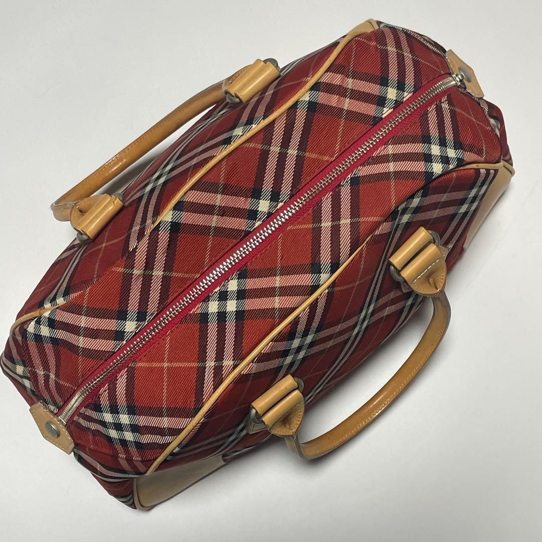 Burberry Blue Label Mini Boston Tote Bag Nova Check Red Canvas Leather New thumbnail 16