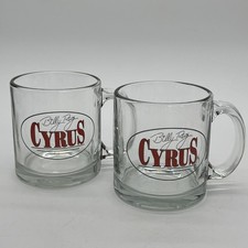 Billy Ray Cyrus Clear Glass Coffee Mugs Cups Set Of 2 Made In USA Vintage