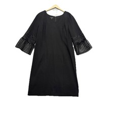 Talbots Shift Midi Dress Black Lace Sleeves Cocktail Evening Formal Size 16