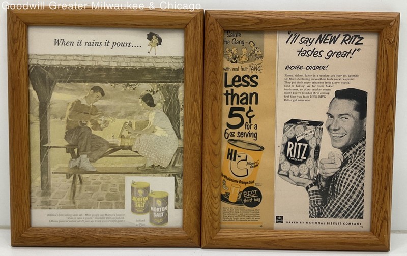 Vintage Framed 1950's Advertisement Ads x2 Morton Salt Ritz Crackers Hi-C