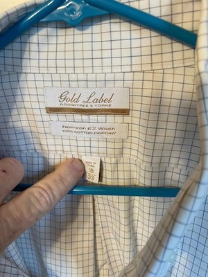 Dillards Roundtree & York Gold label dress shirt 18x33 white thin brown and  blue | eBay