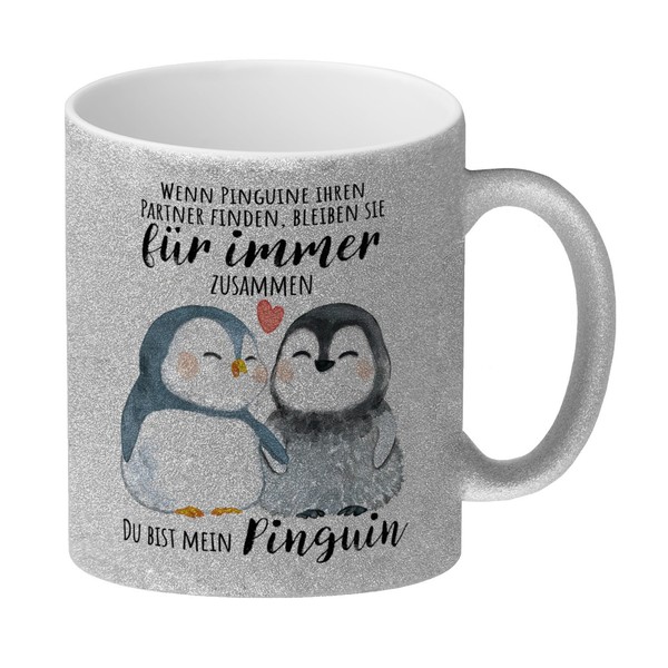 Pinguin Glitzer-Kaffeebecher Mit Spruch Du Bist Mein Ewiger Pinguin-image