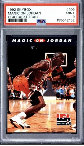1992 Skybox USA Basketball Magic On Jordan Michael Jordan PSA 9