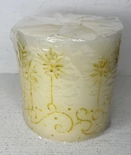 Vintage Pillar Candle Ivory Gold Christmas Holiday Decor NEW