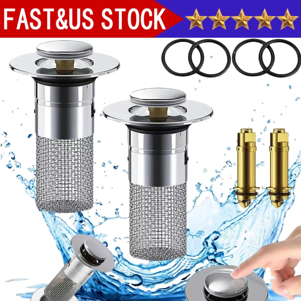 2-Pack Sink Stopper Hair Catcher Bathroom Pop Up Sink Drain Strainer Filter Plug - Image 1 of 4