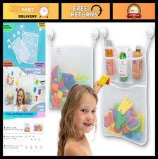 Mesh Bath Toy Organizer Set - 2 Net Bags 8 Strong Hooks - Easy Storage for Kid