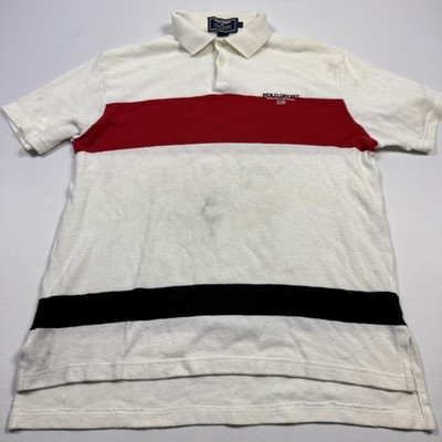 Vintage Polo Sport Ralph Lauren Shirt Mens Large White Red Stripe