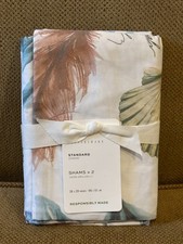 Pottery Barn Del Mar Percale Coastal Pillow Shams Standard Set/2 Multicolor NEW