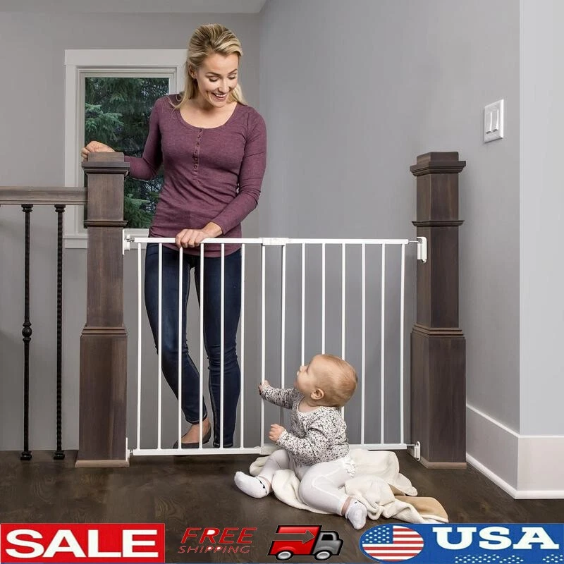 Extra Wide 2-in-1 Baby Safety Gate Stairs Hallway Adjustable Hardware Mounted US