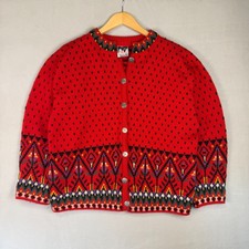 VTG Dale of Norway Cardigan L Red Nordic Fair Isle Geometric Cottagecore