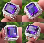 Solid 925 Sterling Silver Natural Purple Amethyst Cut Gemstone Men's Unisex Ring