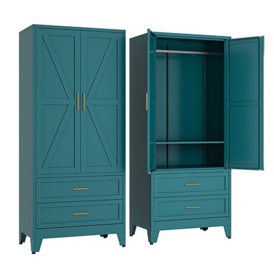 Metal armoire Wardrobe Closet with Hanging Rod,71'' Metal Wardrobe Cabinet