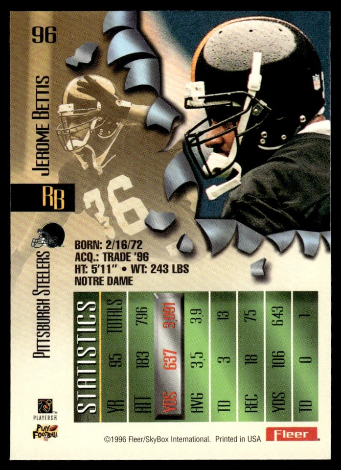 1996 Fleer Metal Jerome Bettis #96 - Image 2 of 2