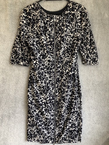 WHISTLES Shift Dress UK 10 Black Design Lined Gathered Front Zip Detail To Back - Picture 7 of 13