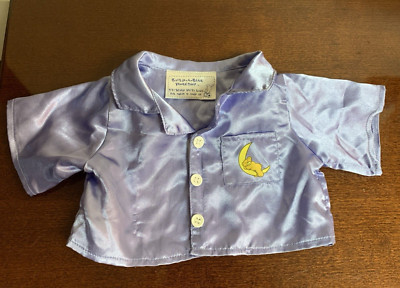 Build-A-Bear Bear Moon Blue Silky Satin PJ  Shirt - Top Only