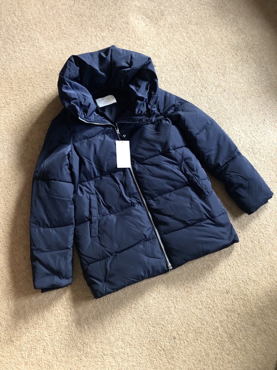 Zara Navy Blue High Collar Puffer Coat Size XS UK8 Bnwt | eBay