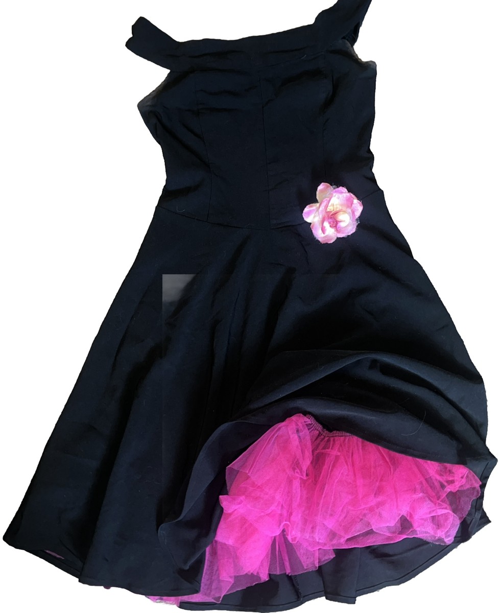 ruby rox black dress Juniors w/Hot Pink Rosette & Waist Detail Size 11 Size:60R Ruby Rox New Black oos_available Black Bridesmaid Dress Chiffon