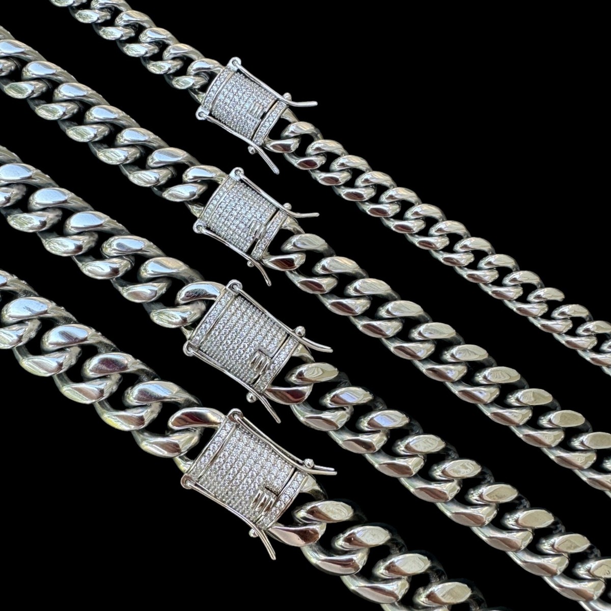 Miami Cuban Link Stainless Steel Chain W. 1ct CZ Iced 925 Silver