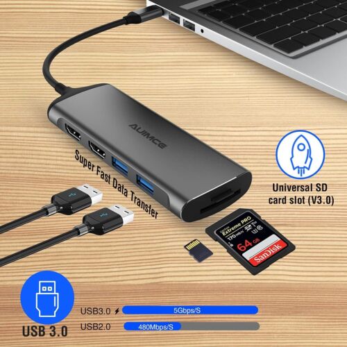 Dual HDMI Docking Station Dual Monitor Universal USB C Dock Triple Display 7in1 - Picture 5 of 8