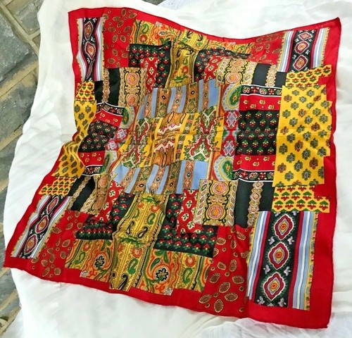 Echo Scarf Paisley Print on Red 26x26 Square - Picture 4 of 5