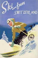 Ski Fun Switzerland Mountains Downhill Skiing Vintage Poster Repro FREE S/H