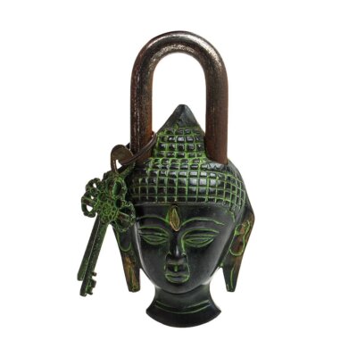 Handmade Vintage Style Rare Buddha Design Functional Brass Padlock With 2 Keys