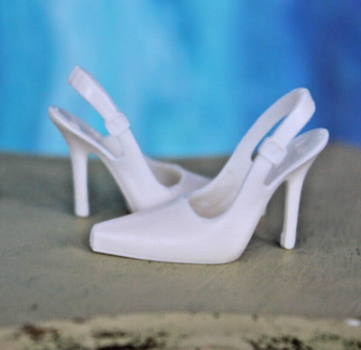 White High Heel Barbie Doll Shoes Fashion Accessory Slingback Model Muse Pumps
