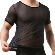 Mens Mesh Fitted Shirt Top Short Sleeve See Through Muscle T-Shirts