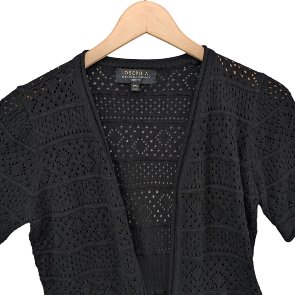 Cárdigan Joseph A Open Front para mujer negro ojales manga corta mezcla de algodón talla PS Foto 4 de 4