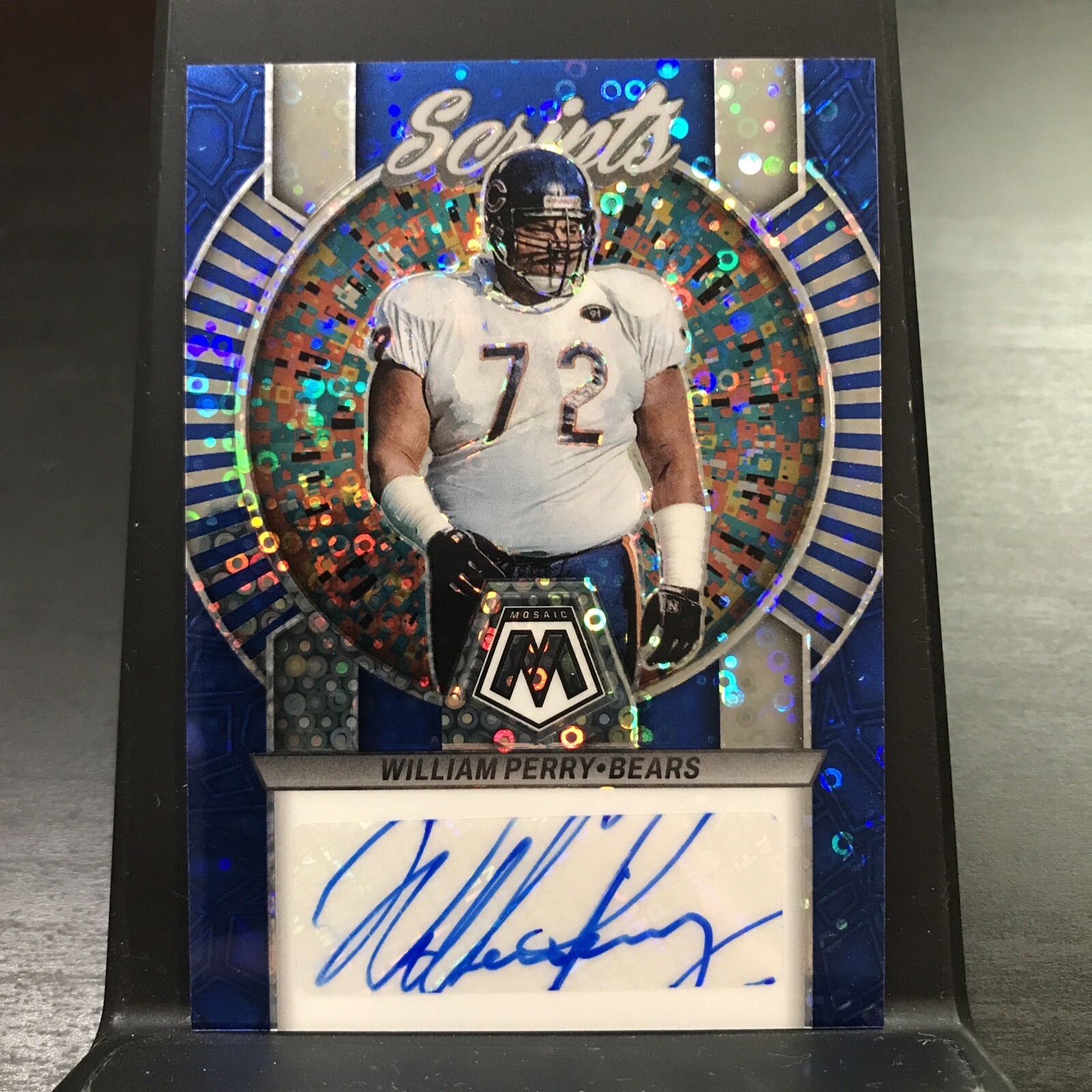 2023 Mosaic No Huddle WILLIAM PERRY Scripts Blue Disco Auto #S9 Chicago Bears