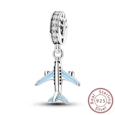 MULA 925 Sterling Silver DIY Charm CZ Enamel Airplane Dangle For Women Bracelet
