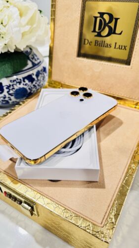 CUSTOM 24k Gold Plated Frame Apple iPhone 16 Pro Max 1 TB White Back Unlocked - Picture 6 of 16