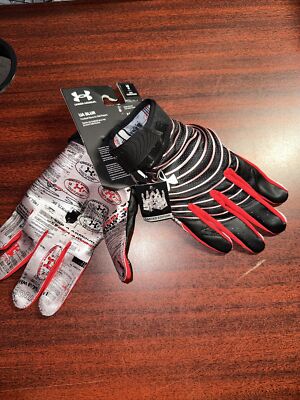 $50 Under Armour UA Blur Limited Edition Football Gloves Black Red Men's Size L