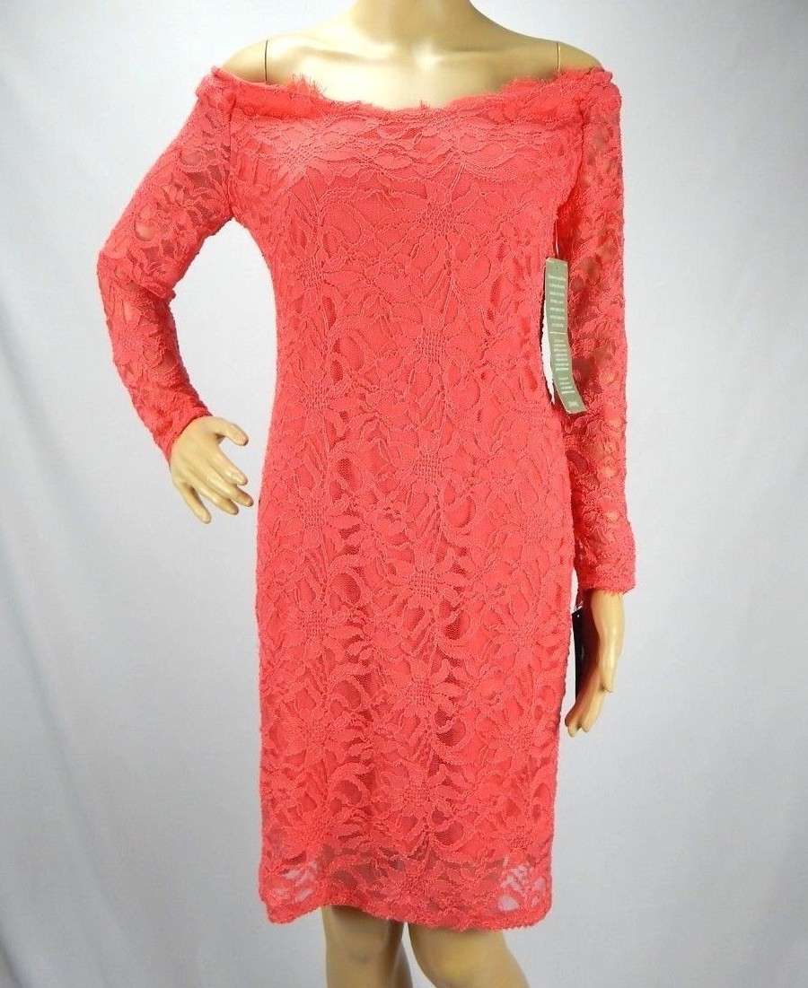 blu sage lace dress Coral Off-The-Shoulder Long-Sleeve Sheath Dress, Size 6 Petites INV-403911 A high side slit wedding dress blowjob - Color:CEYLON FLORIBUNDA