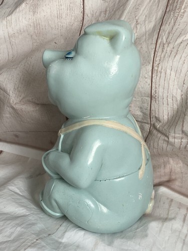 Vintage Blue Pig Bank Chalkware 1949 Coin Signed A.P 9.5” - Picture 7 of 15
